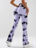 High-Waist Tummy Control Flare Yoga Pants For Women, Tie-Dye Stretch Slimming Bootcut Workout Pants, Fitness & Sports Activewear - Black - S