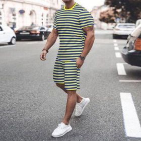 3D T-shirt digital printing short-sleeved shorts suit men's casual beach pants two-piece set - TZ08 - S