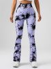 High-Waist Tummy Control Flare Yoga Pants For Women, Tie-Dye Stretch Slimming Bootcut Workout Pants, Fitness & Sports Activewear - Black - S