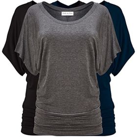 Free to Live Short Sleeve Casual Women's Dolman Tops - Black - XXXXL