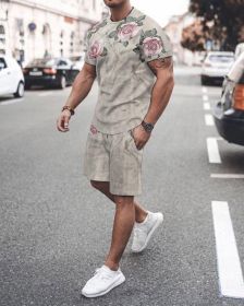3D T-shirt digital printing short-sleeved shorts suit men's casual beach pants two-piece set - TZ59 - L