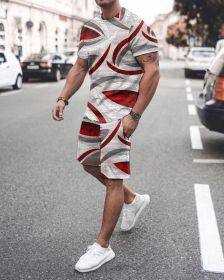 3D T-shirt digital printing short-sleeved shorts suit men's casual beach pants two-piece set - TZ53 - M