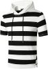 Men's New Muscle T-Shirt Gym Hooded Sports Short Sleeve Striped Slim T-Shirt - Black-XL