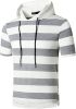 Men's New Muscle T-Shirt Gym Hooded Sports Short Sleeve Striped Slim T-Shirt - Light gray-M