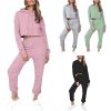 2 Piece Outfits for Women Crewneck Long Sleeve Crop Tops and Wide Leg Pants Sets - M - Grey