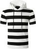 Men's New Muscle T-Shirt Gym Hooded Sports Short Sleeve Striped Slim T-Shirt - Black-L