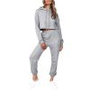 2 Piece Outfits for Women Crewneck Long Sleeve Crop Tops and Wide Leg Pants Sets - L - Pink