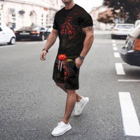 3D T-shirt digital printing short-sleeved shorts suit men's casual beach pants two-piece set - TZ06 - L