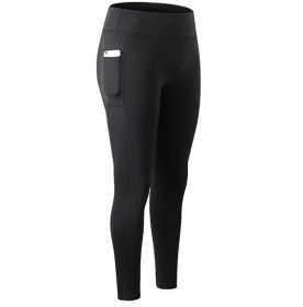 High Waist Out Pocket Yoga Pants Workout Running 4 Way Stretch Yoga Leggings Black - 6 - XL