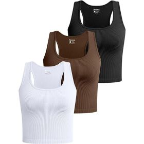 Women's 3 Piece Tank Tops Ribbed Seamless Workout Exercise Shirts - 3Pcs set - S