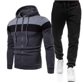 New triple color zipper sweater suit for men's sports leisure oversize loose sweater suit - Dark gray - L