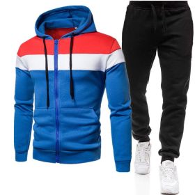 New triple color zipper sweater suit for men's sports leisure oversize loose sweater suit - Blue - XXL