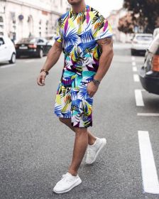 3D T-shirt digital printing short-sleeved shorts suit men's casual beach pants two-piece set - TZ58 - 2XL