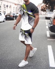 3D T-shirt digital printing short-sleeved shorts suit men's casual beach pants two-piece set - TZ50 - 2XL