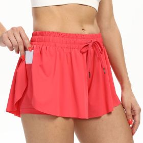 2 in 1 Flowy Tennis Skirts for Women Gym Yoga Shorts Athletic Running Workout Exercise Fitness Comfy Lounge Shorts Summer - L - Red