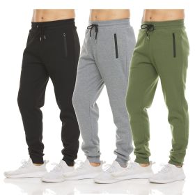 Mens 3 Pack Fleece Active Athletic Workout Jogger Sweatpants - 3pcs black gray green - 2XL