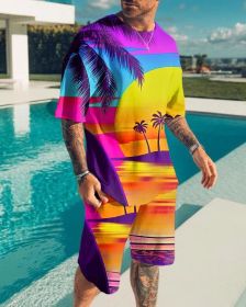 Fashion Men's Casual Sports Suit Digital Printing T-Shirt Casual Two Piece Set - NT72-2 - XL