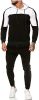 Men's Hooded Sweater Tracksuit Sports Casual Colorblock Sweater Jogger Pants 2-piece Set - BLACK-L