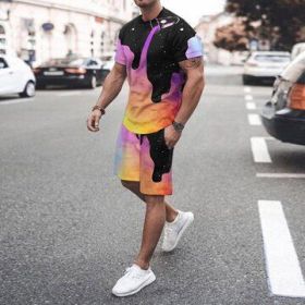 3D T-shirt digital printing short-sleeved shorts suit men's casual beach pants two-piece set - TZ-01 - 5XL