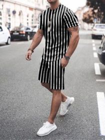 3D T-shirt digital printing short-sleeved shorts suit men's casual beach pants two-piece set - TZ-02 - 3XL