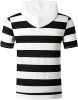 Men's New Muscle T-Shirt Gym Hooded Sports Short Sleeve Striped Slim T-Shirt - Black-L