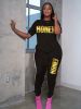 Plus Size Letter Print Short Sleeve T-shirt & Pants Set; Women's Plus Medium Stretch Workout 2pcs Set - Silver Gray - 4XL(20)