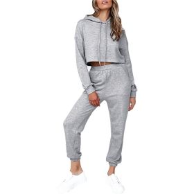 2 Piece Outfits for Women Crewneck Long Sleeve Crop Tops and Wide Leg Pants Sets - M - Grey