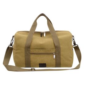 Canvas Travel Bag with Patch Decor Lightweight Luggage for Business Trips - khaki