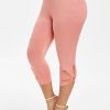 Plus Size High Rise Cut Out Capri Leggings; Women's Plus Medium Stretch Solid Casual Leggings - Pink - 2XL(16)