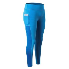 High Waist Yoga Pants with Pockets, Tummy Control Workout Running Yoga Leggings for Women - M - Blue