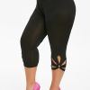 Plus Size High Rise Cut Out Capri Leggings; Women's Plus Medium Stretch Solid Casual Leggings - Black - 3XL(18)