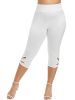 Plus Size High Rise Cut Out Capri Leggings; Women's Plus Medium Stretch Solid Casual Leggings - Pink - 4XL(20)