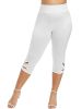 Plus Size High Rise Cut Out Capri Leggings; Women's Plus Medium Stretch Solid Casual Leggings - Black - 5XL(22)