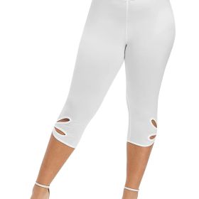 Plus Size High Rise Cut Out Capri Leggings; Women's Plus Medium Stretch Solid Casual Leggings - White - 4XL(20)
