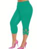 Plus Size High Rise Cut Out Capri Leggings; Women's Plus Medium Stretch Solid Casual Leggings - White - 1XL(14)