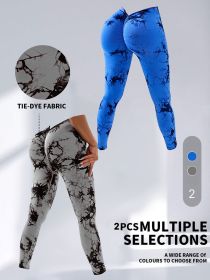 2 Pack Tie-Dye High Waist V-Back Yoga Leggings, Peach-Hip Enhancing Athleisure Tights, Sport Style Fitness Pants - 2PACK6 - M