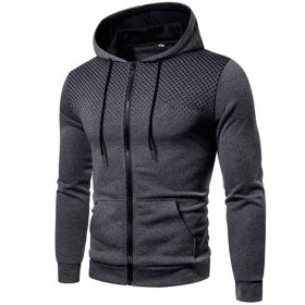 Men's polka dot zipper hoodie sweater Autumn and winter plush warm hoodie hoodie sweatshirt - Gray - XXXL