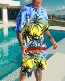 Fashion Men's Casual Sports Suit Digital Printing T-Shirt Casual Two Piece Set - NT72-9 - 4XL