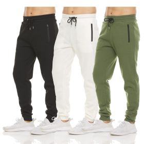 Mens 3 Pack Fleece Active Athletic Workout Jogger Sweatpants - 3pcs black white green - 2XL