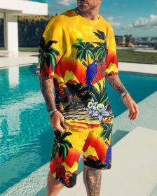 Fashion Men's Casual Sports Suit Digital Printing T-Shirt Casual Two Piece Set - NT72-1 - L