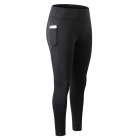 High Waist Yoga Pants with Pockets, Tummy Control Workout Running Yoga Leggings for Women - S - Black
