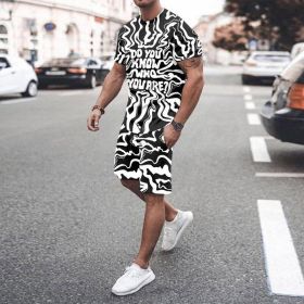 3D T-shirt digital printing short-sleeved shorts suit men's casual beach pants two-piece set - TZ13 - L
