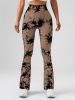High-Waist Tummy Control Flare Yoga Pants For Women, Tie-Dye Stretch Slimming Bootcut Workout Pants, Fitness & Sports Activewear - Black - S