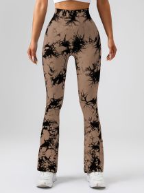High-Waist Tummy Control Flare Yoga Pants For Women, Tie-Dye Stretch Slimming Bootcut Workout Pants, Fitness & Sports Activewear - Black - S