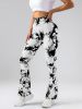 High-Waist Tummy Control Flare Yoga Pants For Women, Tie-Dye Stretch Slimming Bootcut Workout Pants, Fitness & Sports Activewear - Black - S