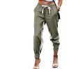 Workout Joggers Drawstring Pants with Pockets - Blue - L