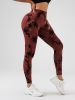 Tie Dye Slimming Yoga Leggings, Butt Lifting High Stretch Casual Fitness Yoga Pants, Women's Activewear - Black - S
