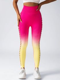 Women's High-Waisted Gradient Yoga Pants, Cutout Leggings, Booty Lifting, Athletic Long Tights For Fitness Workout, Breathable Sportswear - Yellow - L