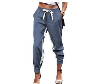 Workout Joggers Drawstring Pants with Pockets - Blue - L