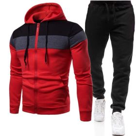 New triple color zipper sweater suit for men's sports leisure oversize loose sweater suit - Red - XXXL
